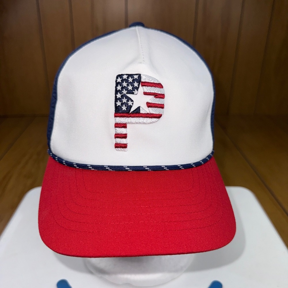 Puma Golf Pars & Stripes Hat Mens Red White Blue American Flag P Logo Snapback